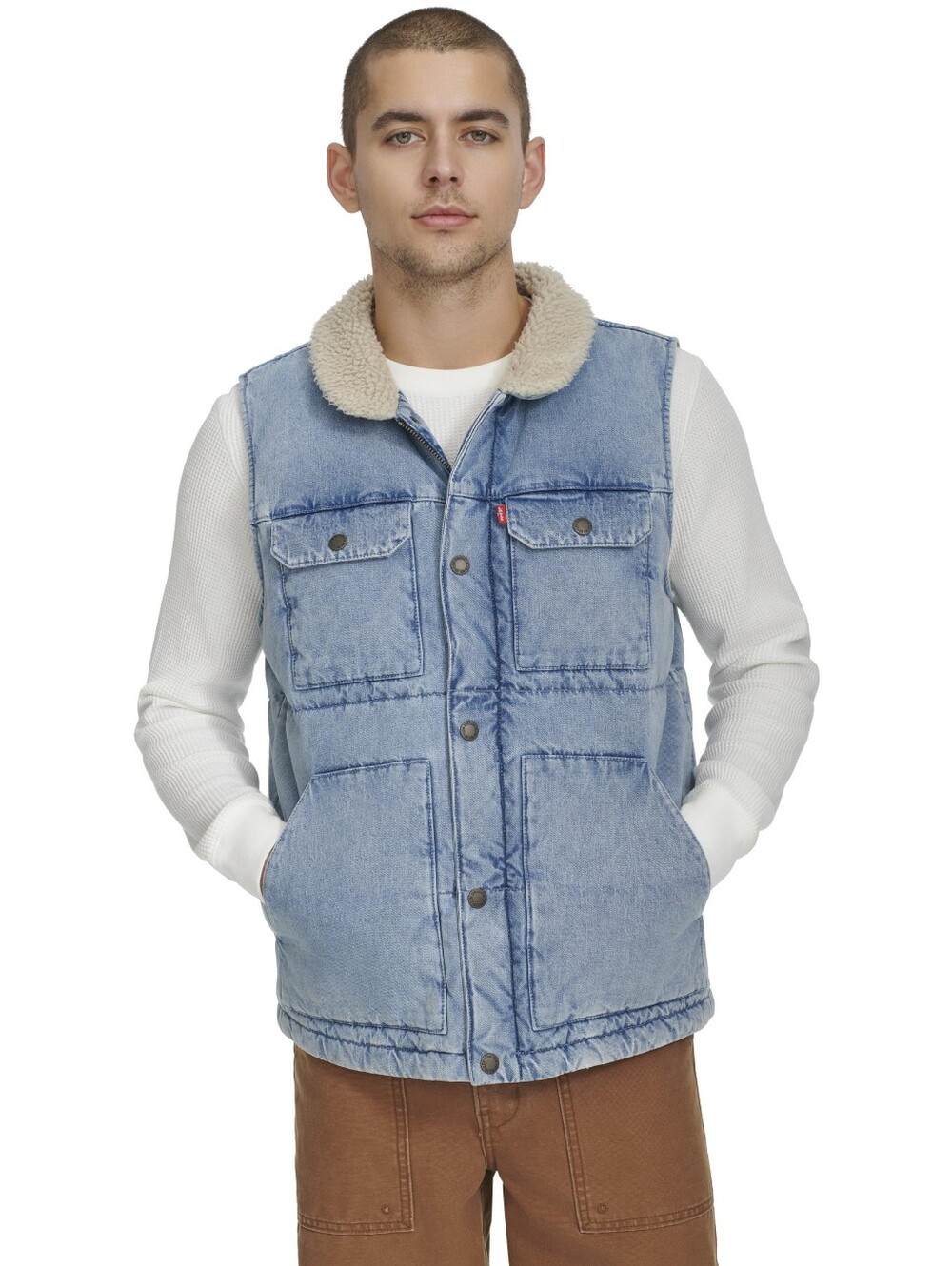 Levi's Light Wash Denim Sherpa Collar Vest Men's XL Blue